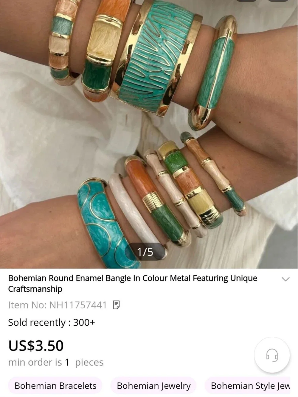 Gold-Tone Enamel Stackable Bangle Bracelets - Green & Cream